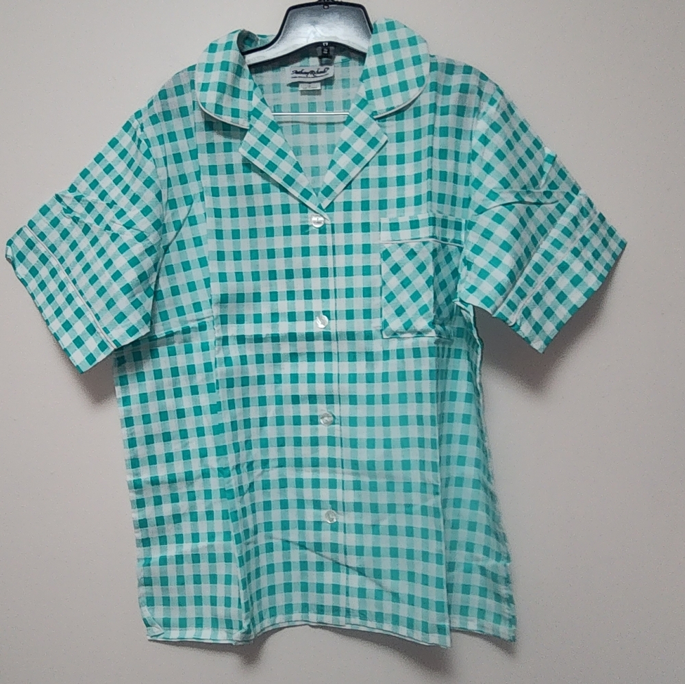 Anthony Richards Green and White Check Pattern ShortSet Pajamas 1X New